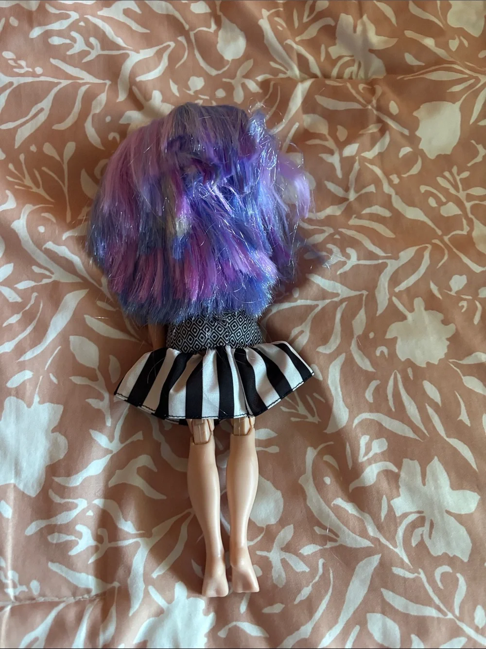Purple-Haired Fashion Doll with Black & White Dress